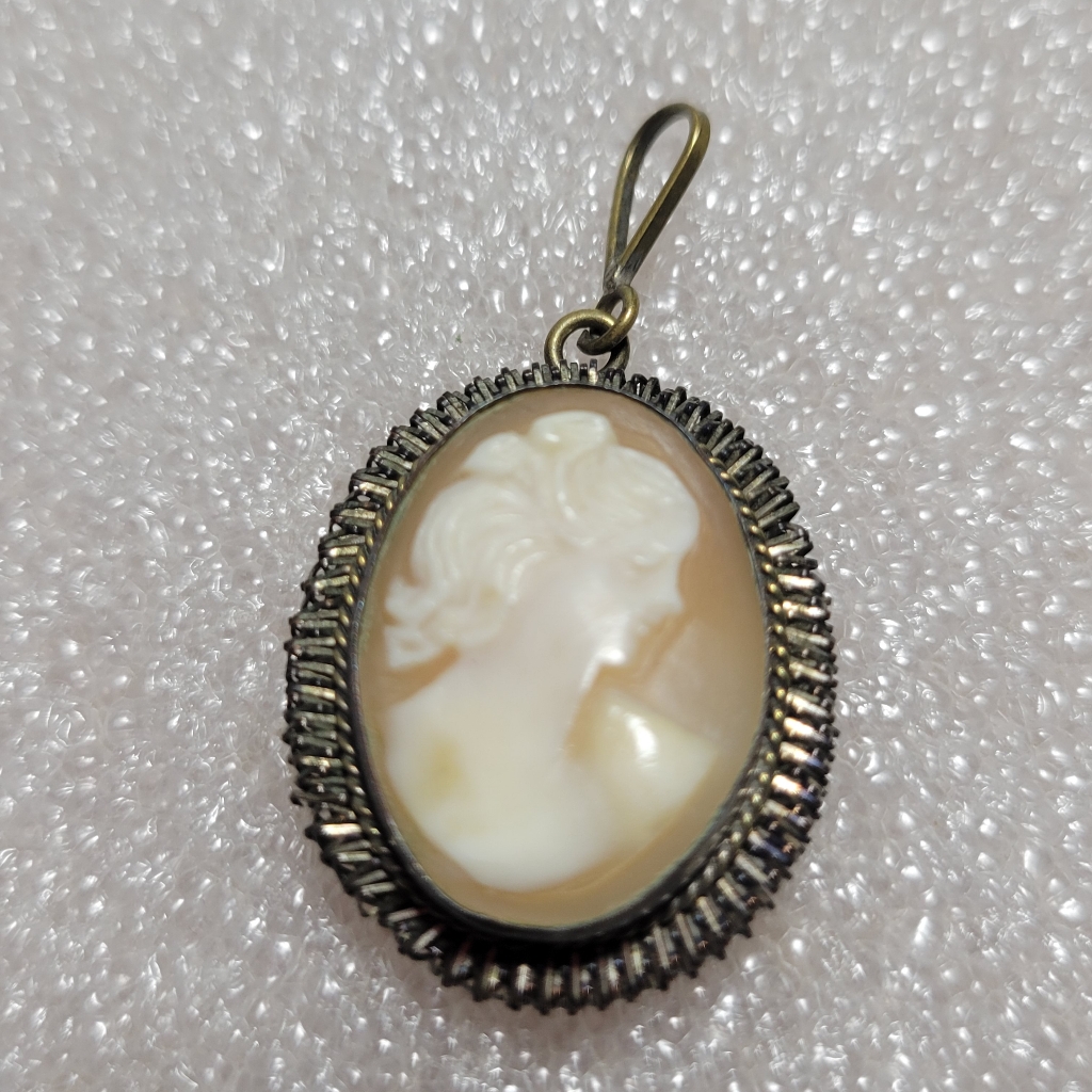 Vintage Signed S800 Silver Victorian Lady Cameo Pendant